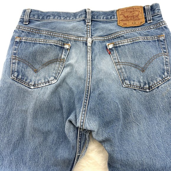 LEVI'S 501 Red Tab Button Fly Distressed Work Jeans VTG ’93 - Picture 6 of 11